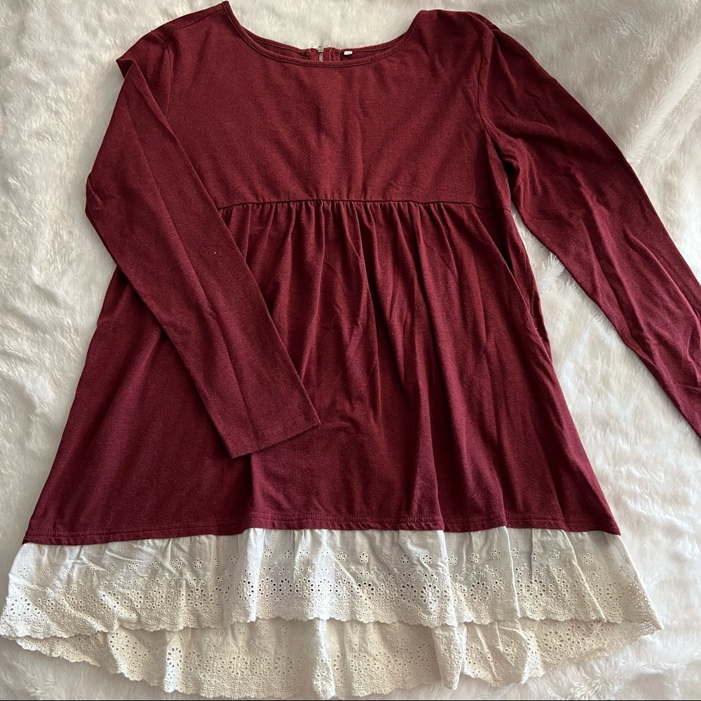 Maroon Long Sleeve Baby Doll Tunic